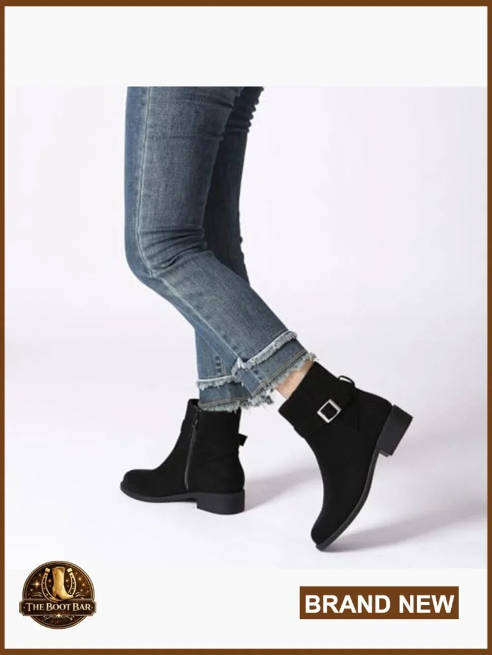 Women's Ankle Boots Chunky Low Heel Round Toe Buckle Leather Booties